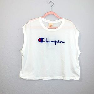 CHAMPION Women’s White Cap Sleeves Shirt Embroidered Logo